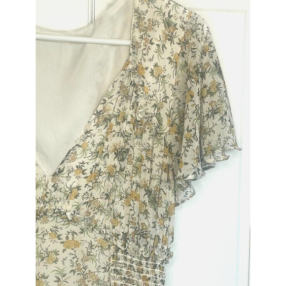 Max Studio Chiffon Ruffle Smocking Maxi Dress Women's Sz M Cottage Prairie Fairy - Picture 5 of 16